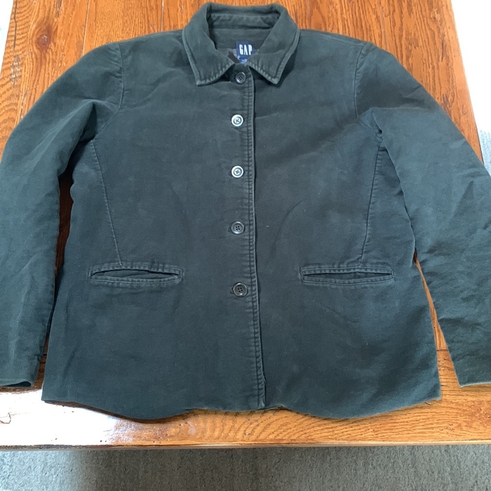 GAP Moss Green Velvet Blazer Women’s Button Front Jacket Fully Lined Size Large